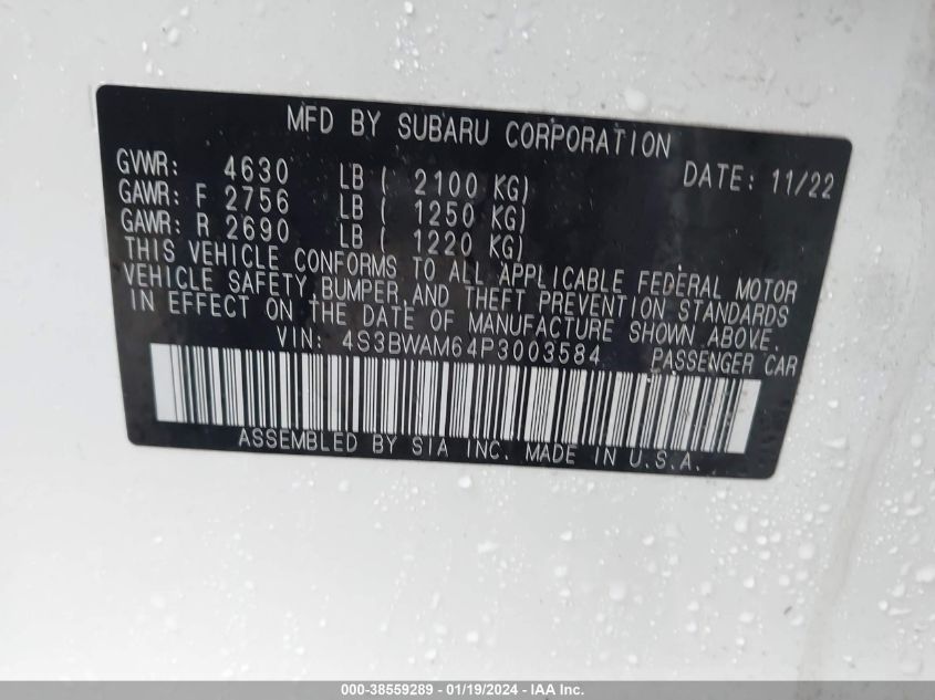 2023 SUBARU LEGACY LIMITED - 4S3BWAM64P3003584