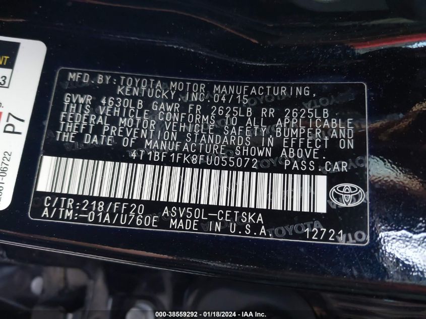 2015 TOYOTA CAMRY SE - 4T1BF1FK8FU055072