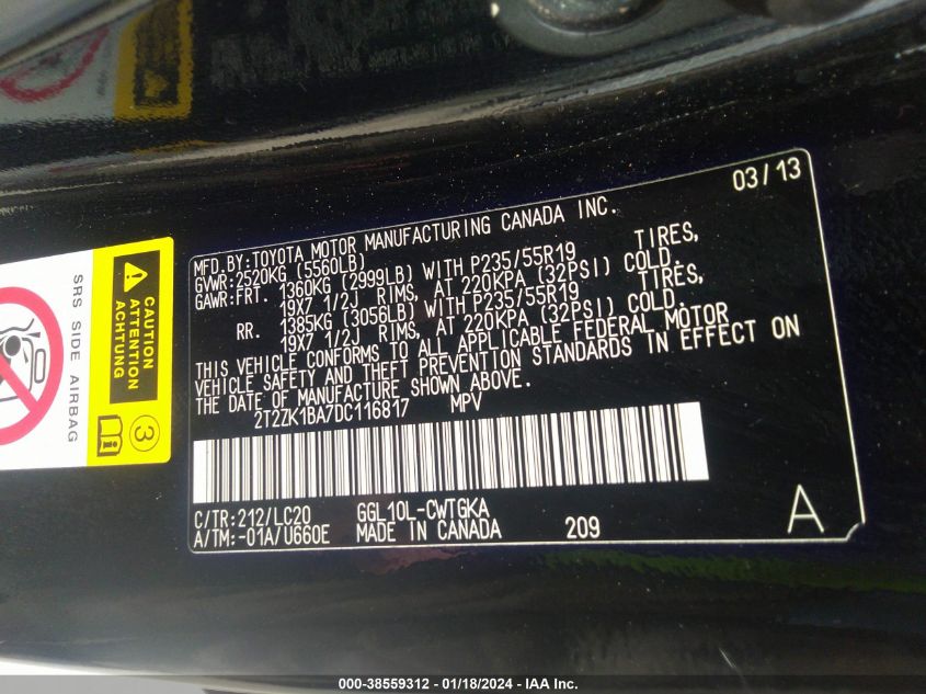 2013 LEXUS RX 350 - 2T2ZK1BA7DC116817