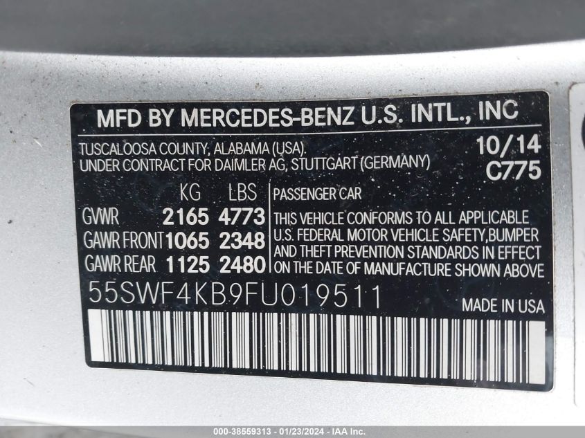 2015 MERCEDES-BENZ C 300 4MATIC/LUXURY 4MATIC/SPORT 4MATIC - 55SWF4KB9FU019511