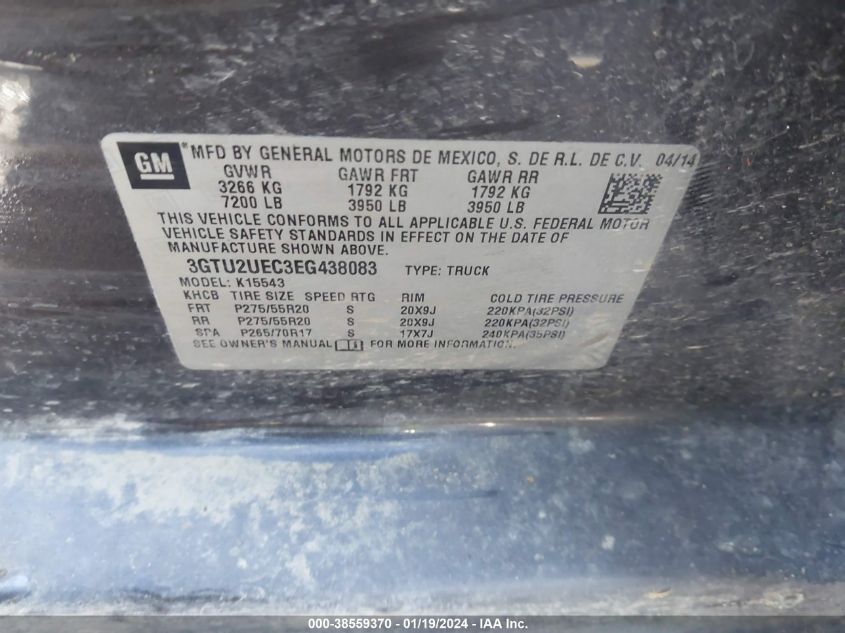 2014 GMC SIERRA 1500 SLE - 3GTU2UEC3EG438083