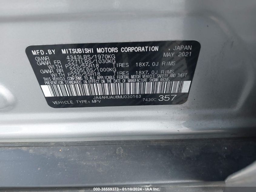 2021 MITSUBISHI OUTLANDER SPORT 2.0 BE AWC/2.0 ES AWC/2.0 LE AWC/2.0 SE AWC - JA4ARUAU6MU030163
