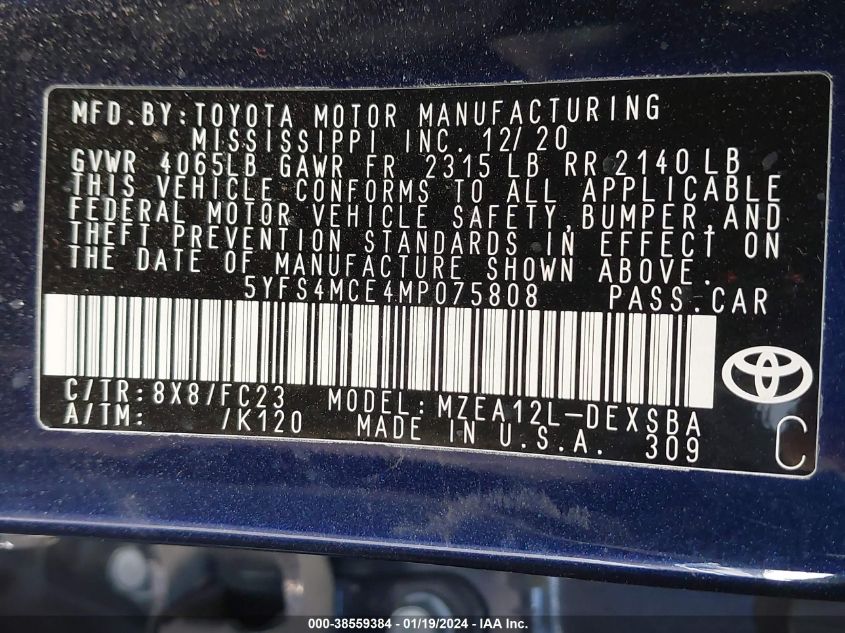 2021 TOYOTA COROLLA SE/NIGHT SHADE - 5YFS4MCE4MP075808
