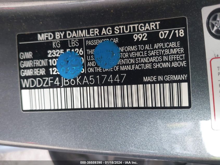2019 MERCEDES-BENZ E 300 - WDDZF4JB6KA517447