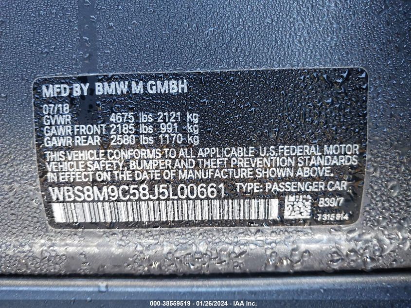 2018 BMW M3 - WBS8M9C58J5L00661