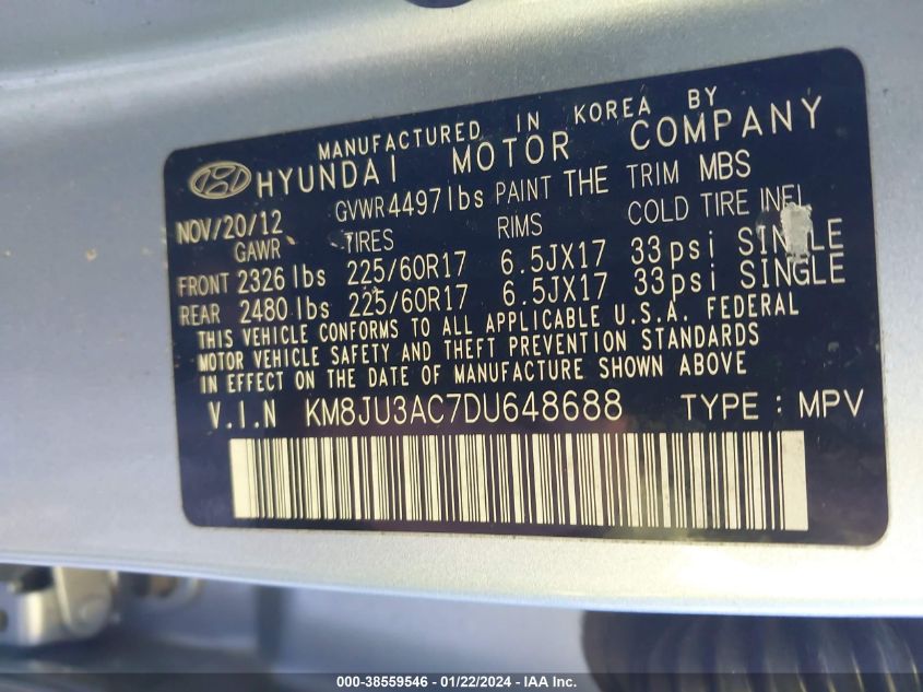2013 HYUNDAI TUCSON GLS - KM8JU3AC7DU648688