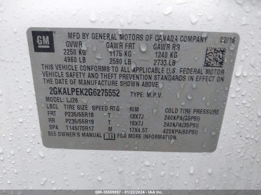 2016 GMC TERRAIN SLT - 2GKALPEK2G6275552