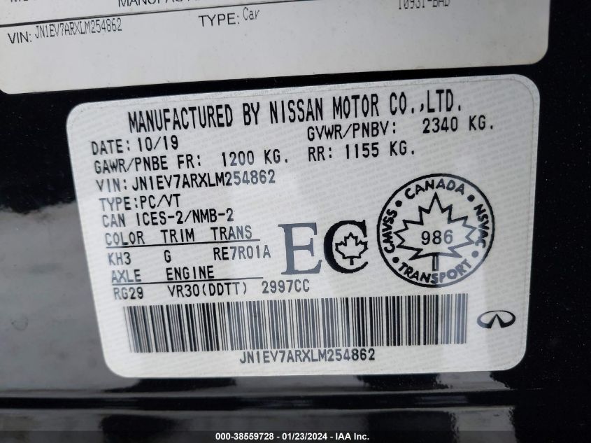 2020 INFINITI Q50 - JN1EV7ARXLM254862