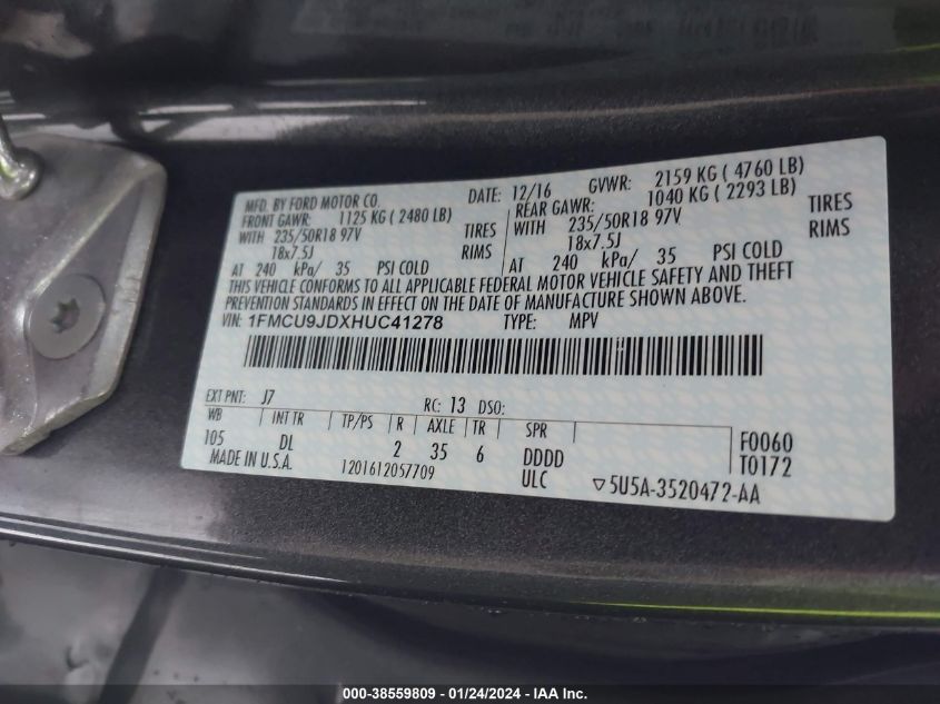 2017 FORD ESCAPE TITANIUM - 1FMCU9JDXHUC41278