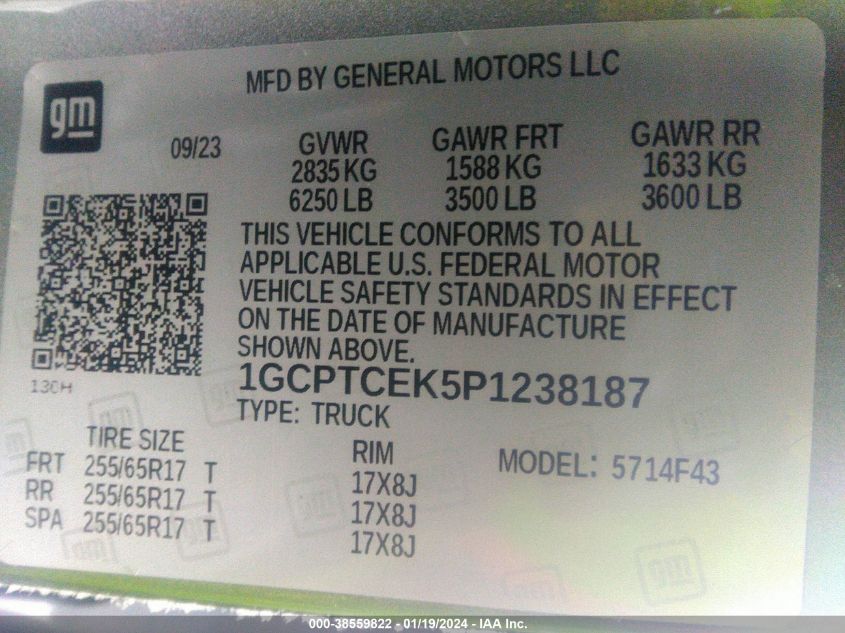 2023 CHEVROLET COLORADO LT - 1GCPTCEK5P1238187