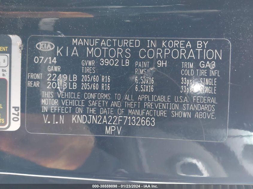 2015 KIA SOUL - KNDJN2A22F7132663