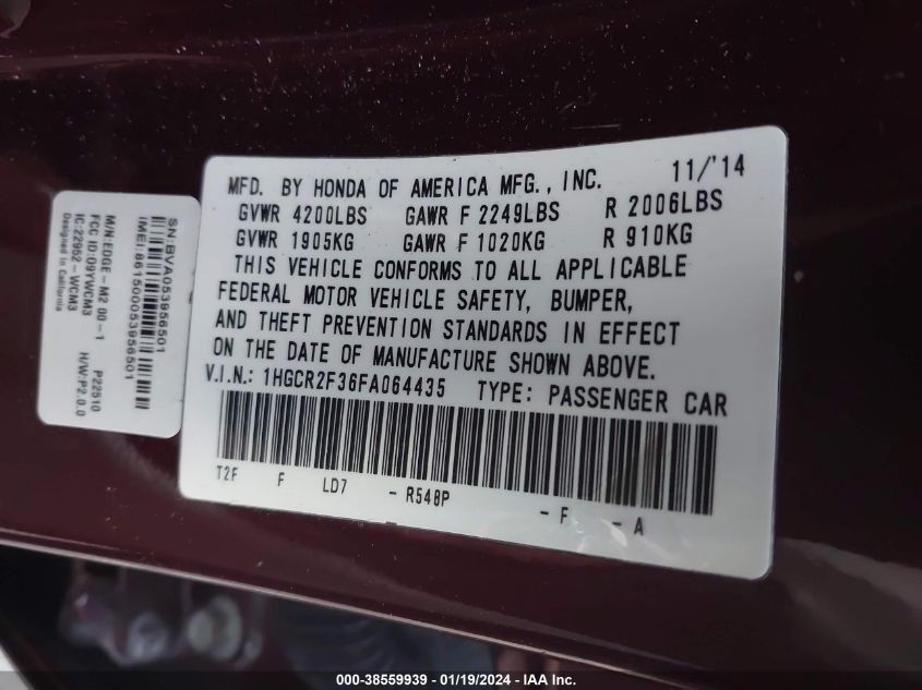 2015 HONDA ACCORD LX - 1HGCR2F36FA064435