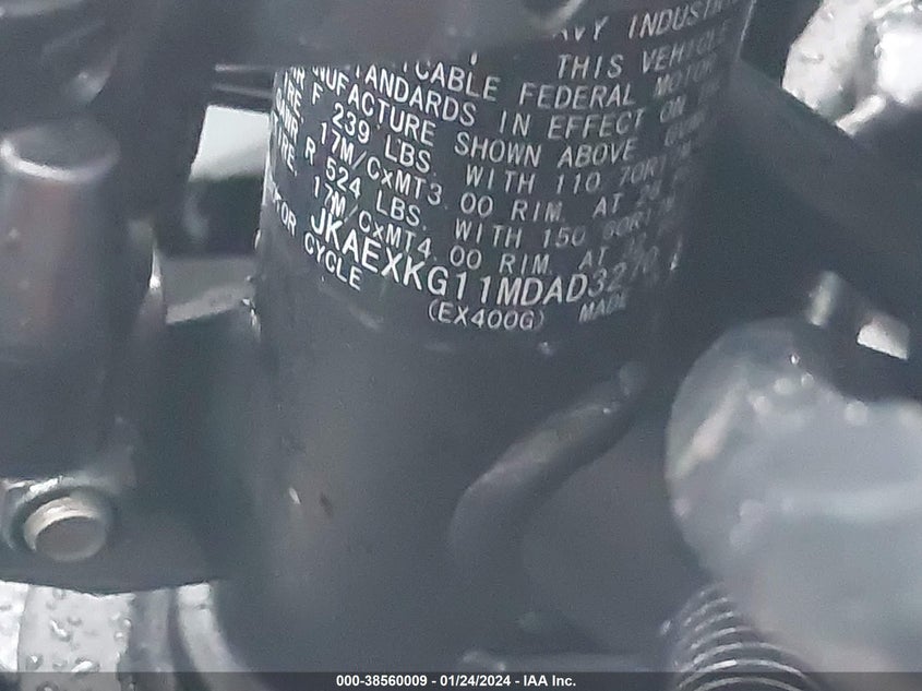 VIN JKAEXKG11MDAD3270 2021 KAWASAKI EX400
