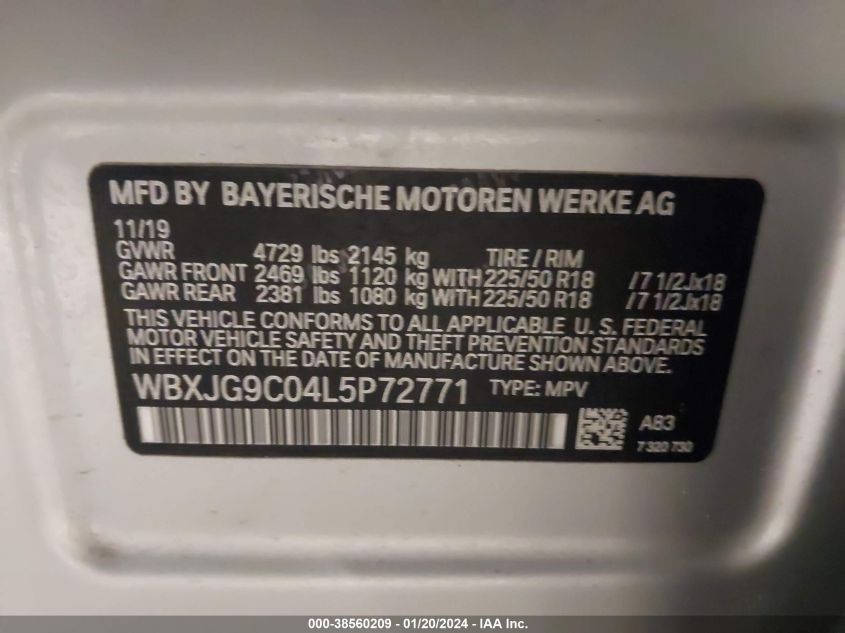 2020 BMW X1 XDRIVE28I - WBXJG9C04L5P72771