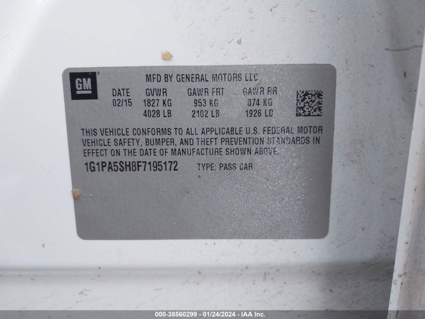2015 CHEVROLET CRUZE LS - 1G1PA5SH8F7195172