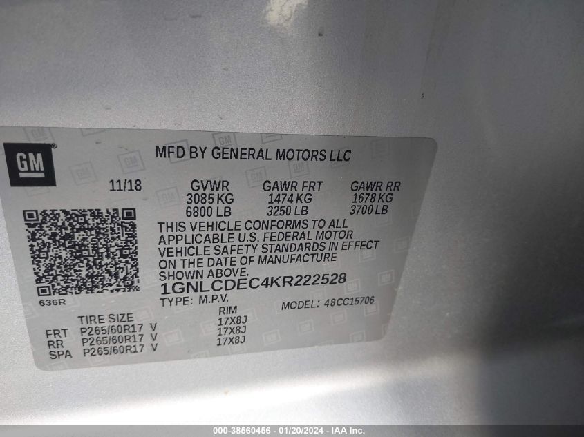 2019 CHEVROLET TAHOE POLICE - 1GNLCDEC4KR222528