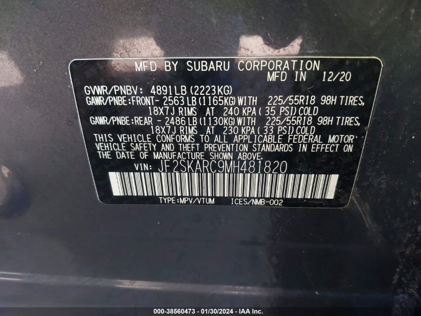 2021 SUBARU FORESTER SPORT - JF2SKARC9MH481820