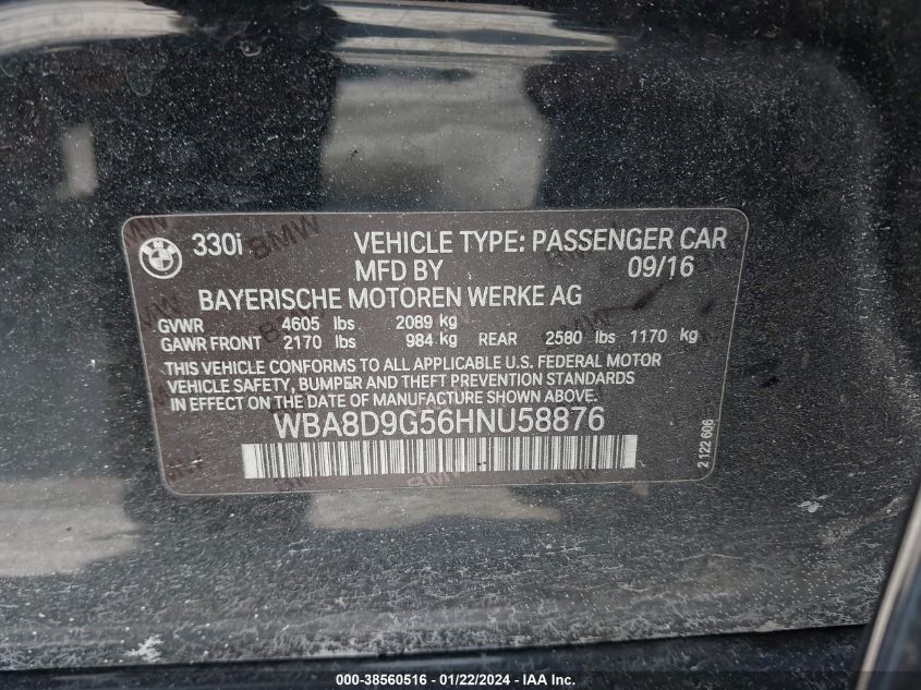 2017 BMW 330I XDRIVE - WBA8D9G56HNU58876