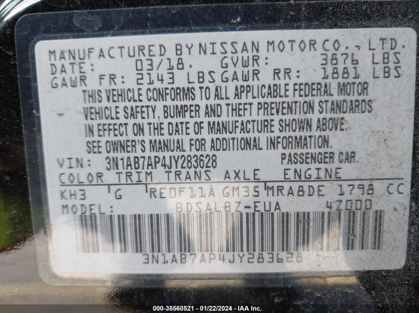 2018 NISSAN SENTRA S/SV/SR/SL - 3N1AB7AP4JY283628