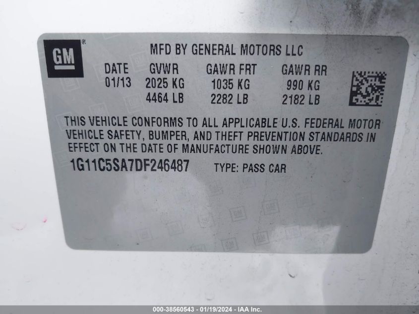 2013 CHEVROLET MALIBU 1LT - 1G11C5SA7DF246487
