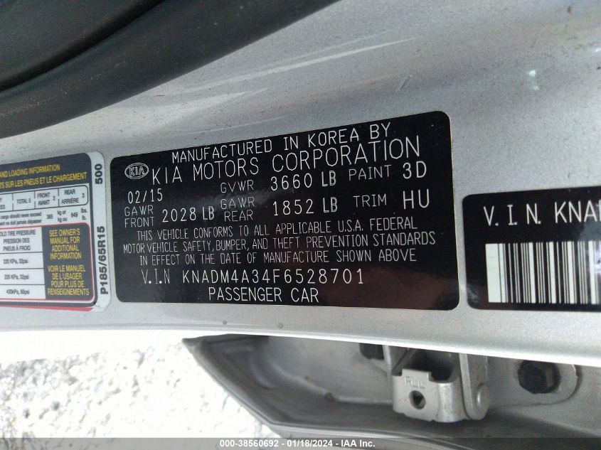 2015 KIA RIO LX - KNADM4A34F6528701