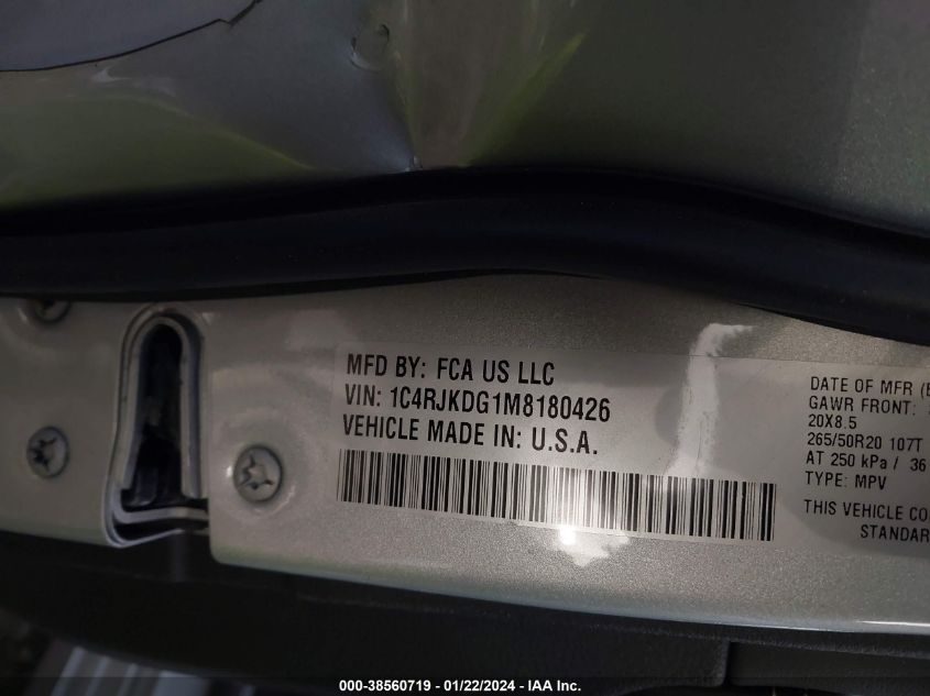 2021 JEEP GRAND CHEROKEE L OVERLAND 4X4 - 1C4RJKDG1M8180426