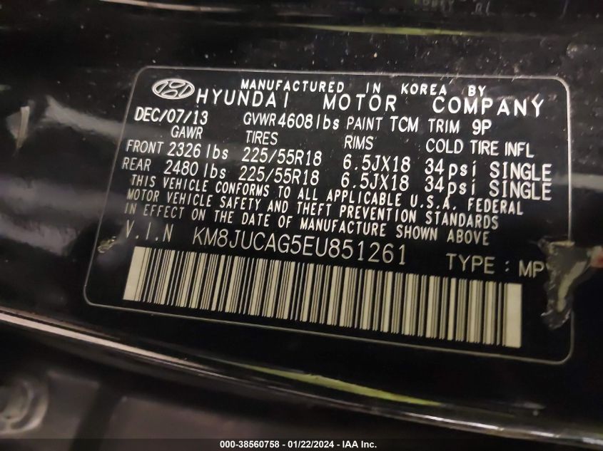 2014 HYUNDAI TUCSON GLS/LIMITED/SE - KM8JUCAG5EU851261