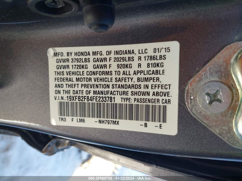 2015 HONDA CIVIC EX - 19XFB2F84FE233781
