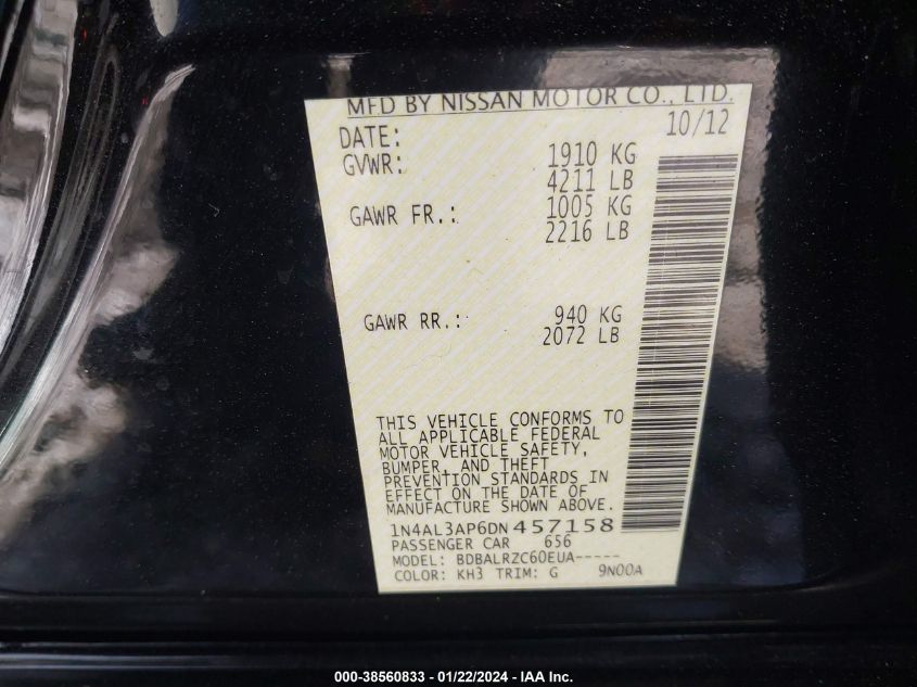 2013 NISSAN ALTIMA 2.5 S - 1N4AL3AP6DN457158