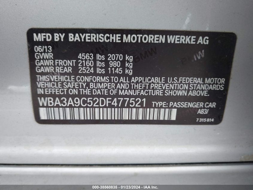 2013 BMW 335I WBA3A9C52DF477521