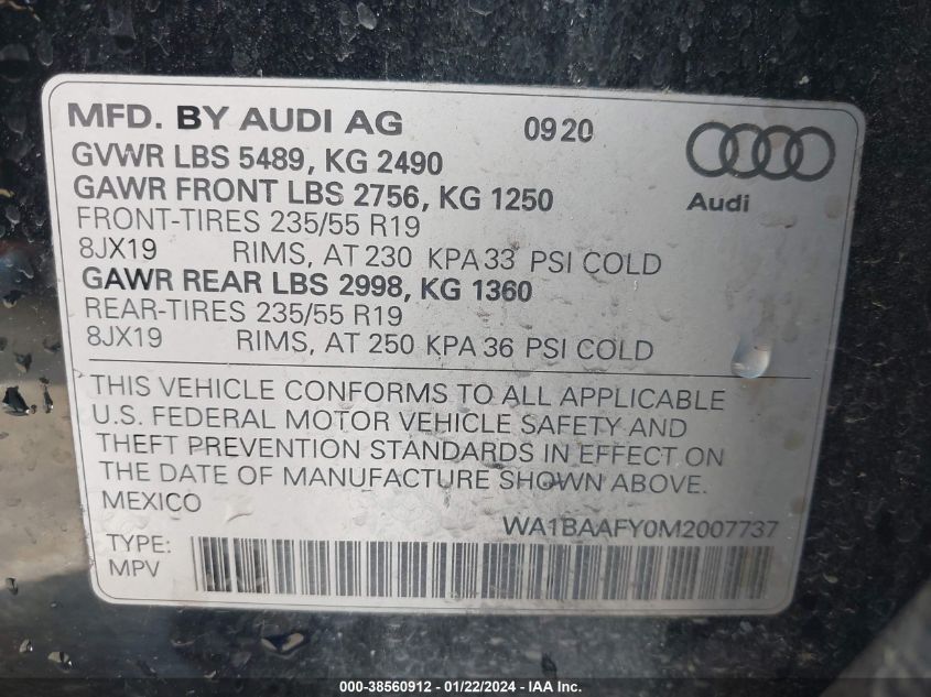 2021 AUDI Q5 PREMIUM PLUS 45 TFSI QUATTRO S TRONIC - WA1BAAFY0M2007737