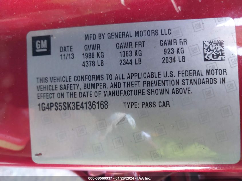 2014 BUICK VERANO LEATHER GROUP - 1G4PS5SK3E4136168