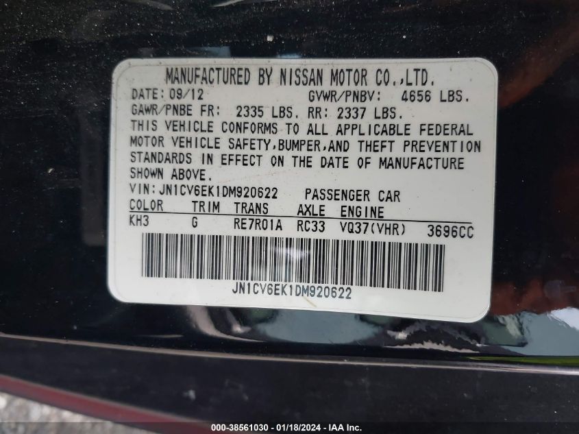 2013 INFINITI G37 JOURNEY - JN1CV6EK1DM920622