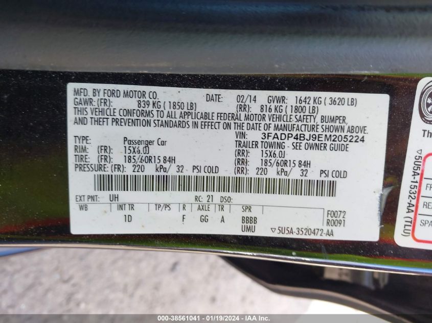 2014 FORD FIESTA SE - 3FADP4BJ9EM205224