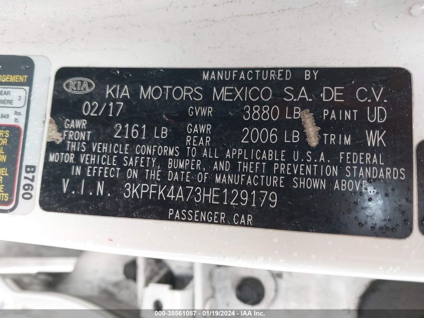 2017 KIA FORTE LX - 3KPFK4A73HE129179