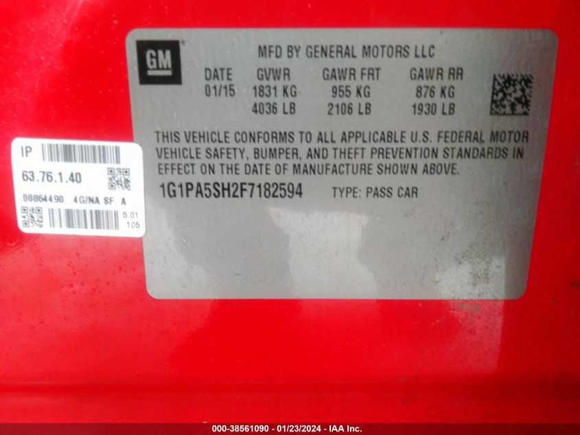 2015 CHEVROLET CRUZE LS - 1G1PA5SH2F7182594