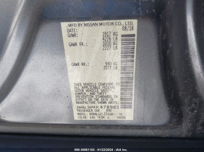 2018 NISSAN ALTIMA 2.5 S - 1N4AL3AP4JC478985