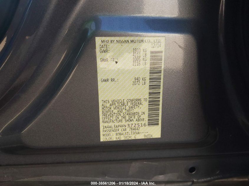 2015 NISSAN ALTIMA 2.5 S - 1N4AL3AP4FN372516