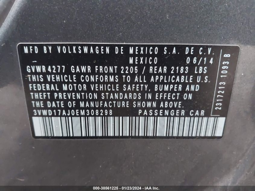 2014 VOLKSWAGEN JETTA 1.8T SE - 3VWD17AJ0EM308298