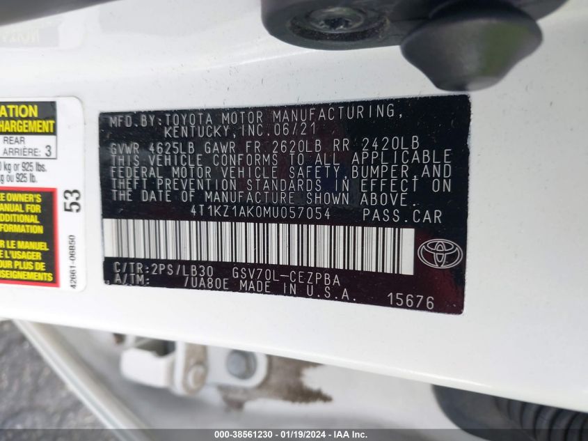2021 TOYOTA CAMRY XSE V6 - 4T1KZ1AK0MU057054