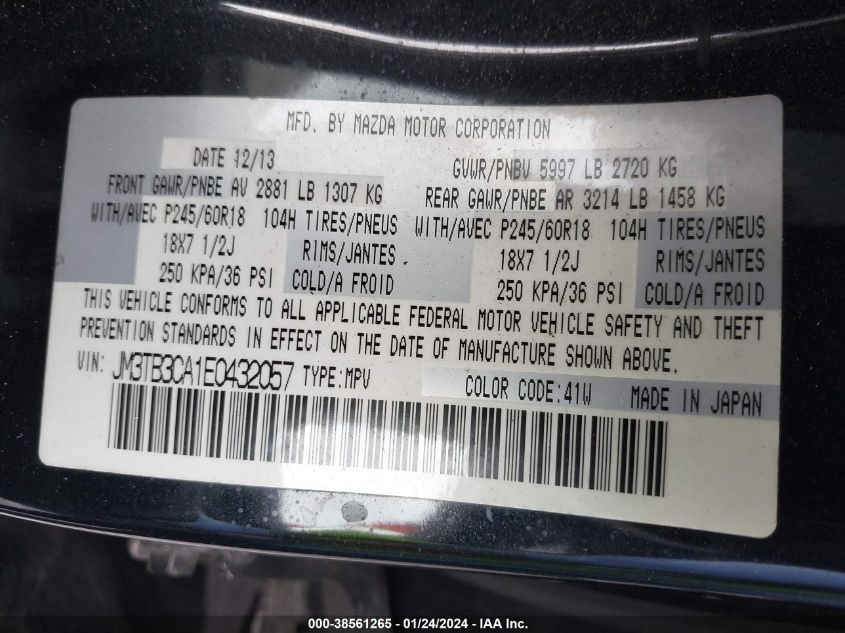 2014 MAZDA CX-9 TOURING - JM3TB3CA1E0432057