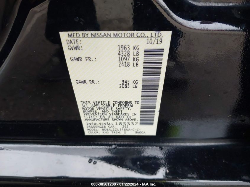 2020 NISSAN ALTIMA SL FWD - 1N4BL4EV8LC185337