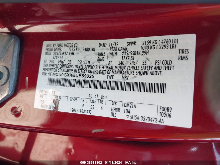 2013 FORD ESCAPE SE - 1FMCU9GXXDUB69025