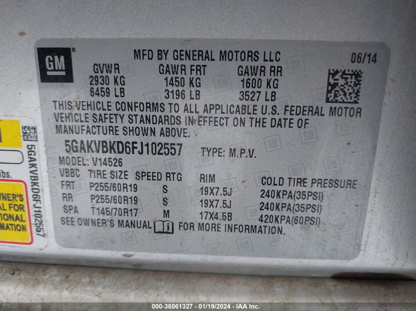 2015 BUICK ENCLAVE - 5GAKVBKD6FJ102557