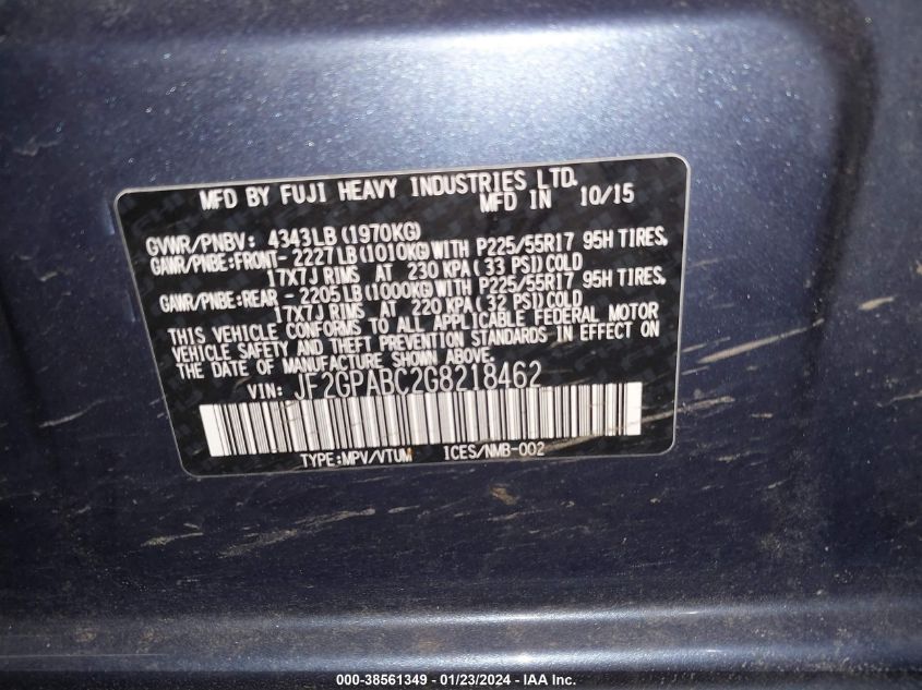 2016 SUBARU CROSSTREK PREMIUM - JF2GPABC2G8218462