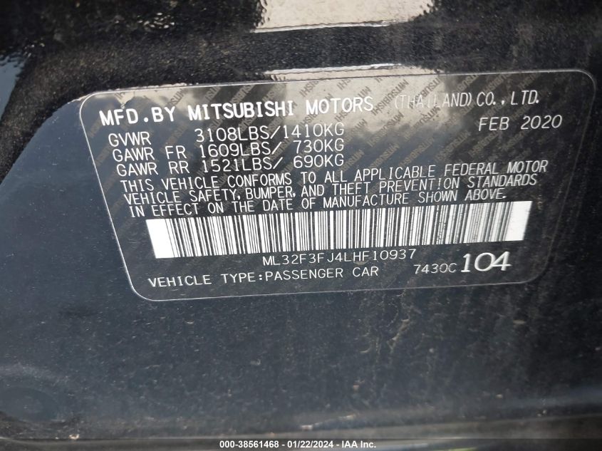 2020 MITSUBISHI MIRAGE G4 ES - ML32F3FJ4LHF10937