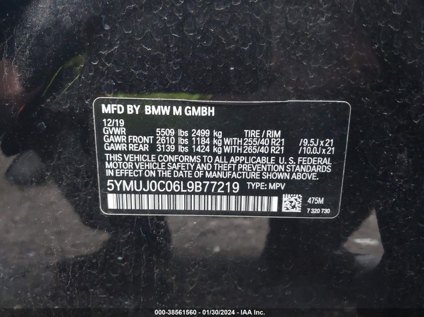2020 BMW X4 M 5YMUJ0C06L9B77219