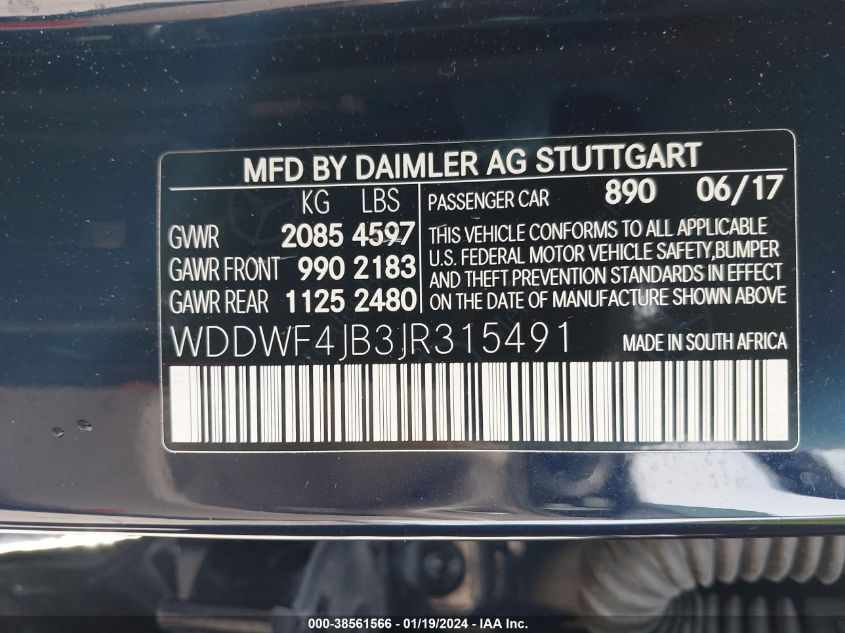 2018 MERCEDES-BENZ C 300 300 - WDDWF4JB3JR315491