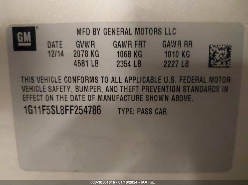 2015 CHEVROLET MALIBU 1LZ - 1G11F5SL8FF254786