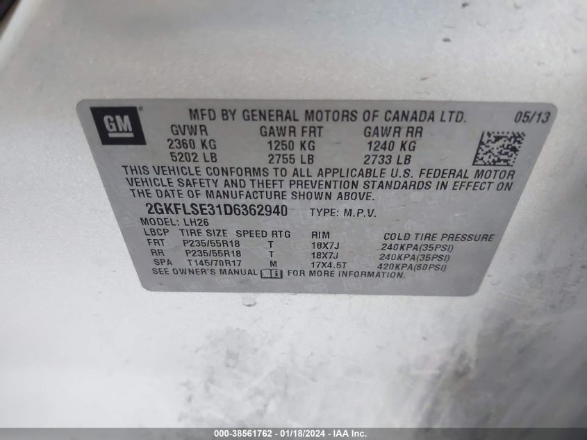 2013 GMC TERRAIN SLE-2 - 2GKFLSE31D6362940